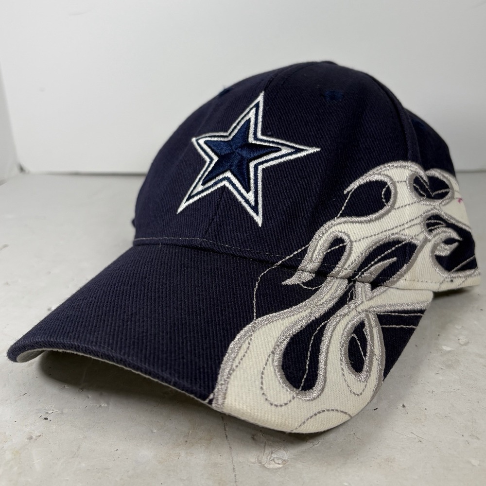 Dallas Cowboys Navy Blue Side White Flames NFL Strap Back Hat
